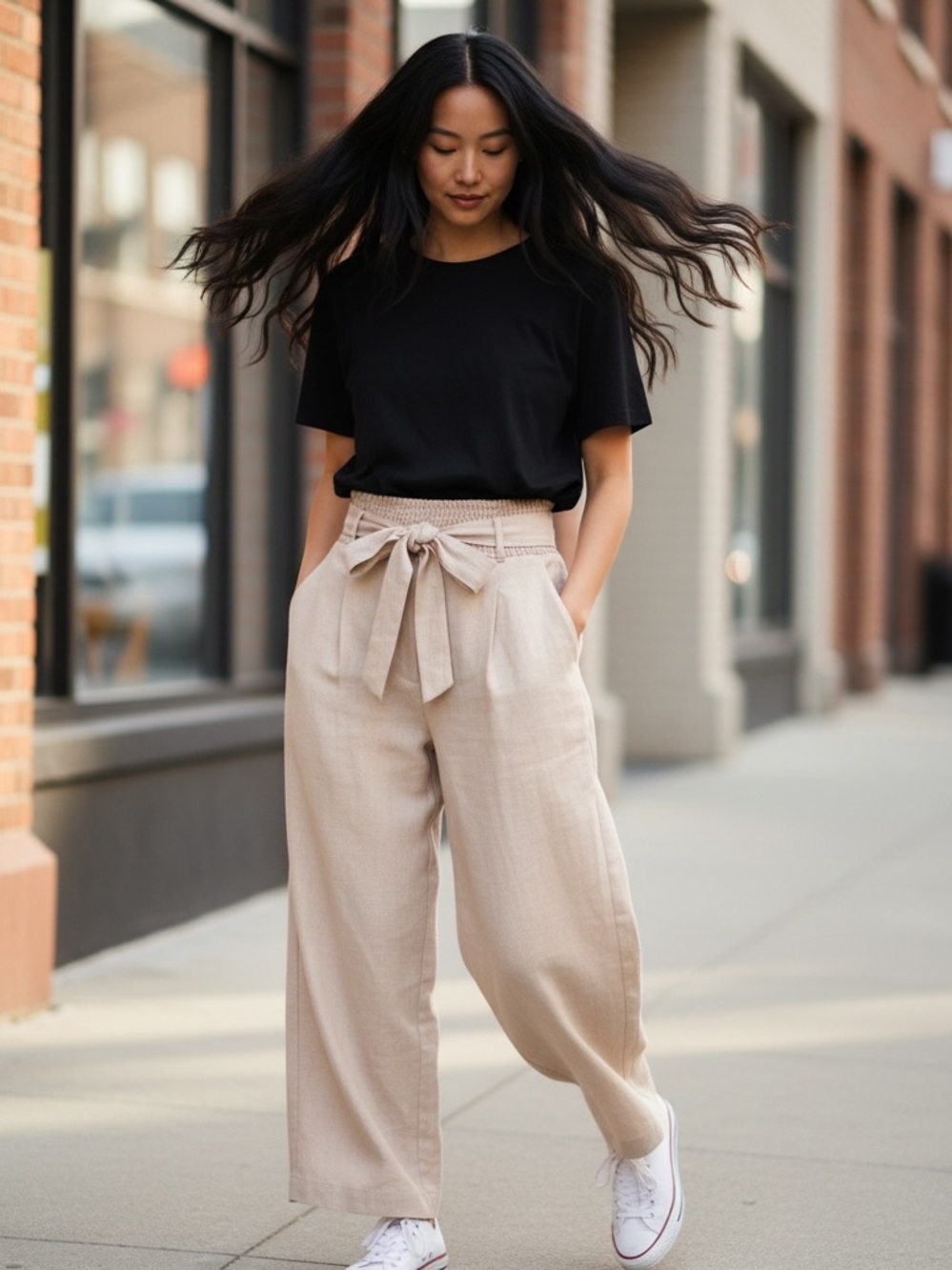 NWT bishop + young Hutton Wide-Leg Tie-Waist Pants in the color, Dune